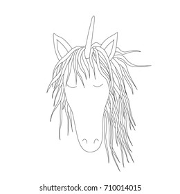 Cute unicorn, handdrawn vector illustration.  Antistress coloring book. Hand drawn elements for your designs dress, poster, card, t-shirt.