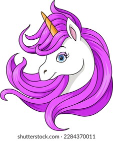 Cute unicorn head cartoon on white background