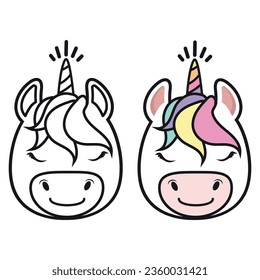 Cute unicorn head childrens coloring book
