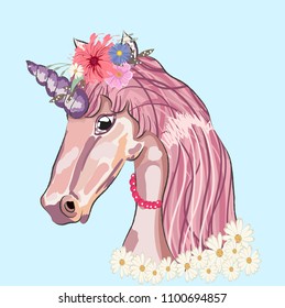 Cute unicorn head in colors
