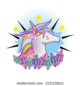 cute unicorn head with diamonds and stars