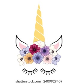 Cute unicorn head with flower crown