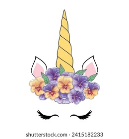 Cute unicorn head with flower crown