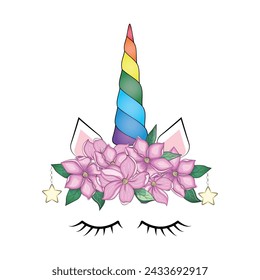 Cute unicorn head with flower crown