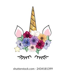 Cute unicorn head with flower crown