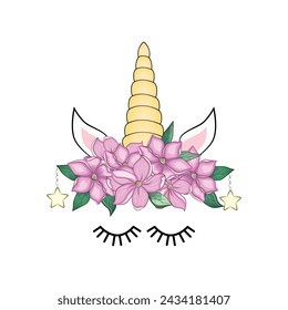 Cute unicorn head with flower crown