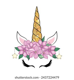 Cute unicorn head with flower crown