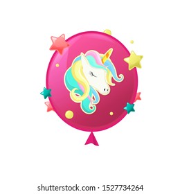 Cute unicorn head. Good for logo, sticker, badge, print, baby birthday, invitation, greeting card, t-shirt design. Vector illustration.