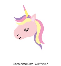 cute unicorn head with horn and hairstyle