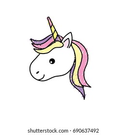 cute unicorn head with horn and hairstyle