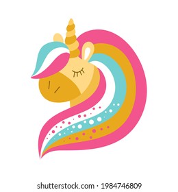 Cute Einhornkopf auf weißem Hintergrund. Vektorgrafik.