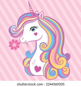 Cuidadosa cabeza de unicornio blanco Ilustración vectorial de color Arcoiris
Cabeza unicornio de vector blanco con hombres y cuernos sobre fondo rosado.