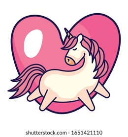 cute unicorn with heart isolated icon vector illustration design