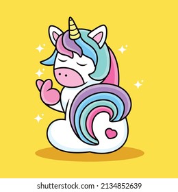 Cute unicorn with heart symbol cartoon. Animal vector icon illustration, isolated on premium vector