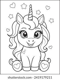 cute unicorn hearts valentine coloring book for children