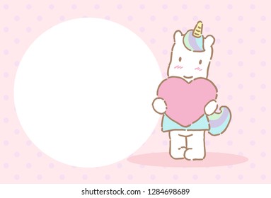 Cute Unicorn holding big heart with text happy Valentines day, Vector Illustration