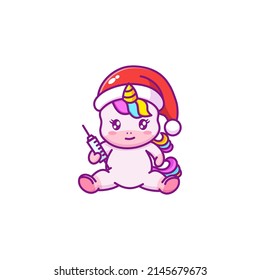 cute unicorn holding injection. Eps 10