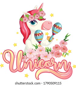 Cute unicorn holding maracas illustration