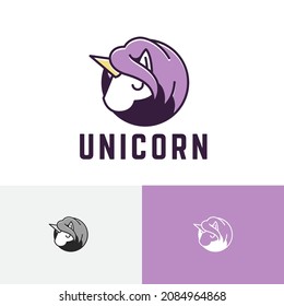 Cute Unicorn Horse Horn Head Animal Cartoon Logo