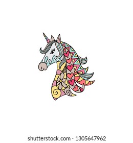Cute unicorn horse. Vector illustration in zentangle style.