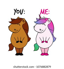 Cute unicorn and horse you and me emoji illustration. This is perfect gift for the office, the home or as a funny gift for a friend! 