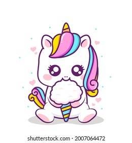 cute unicorn hugging cotton candy