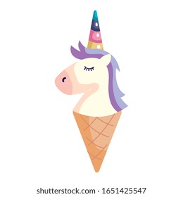 cute unicorn ice cream isolated icon vector illustration design