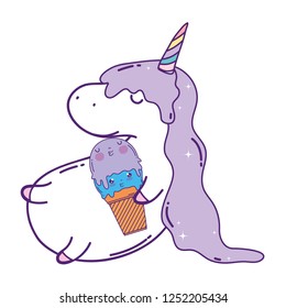 cute unicorn with ice cream kawaii