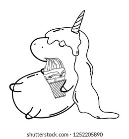 cute unicorn with ice cream kawaii