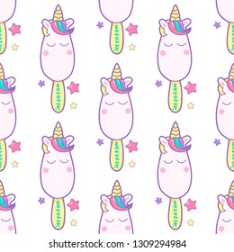 Cute Unicorn Ice Cream Pattern Background. Hand Drawn Vector Illustration