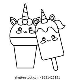 cute unicorn ice creams isolated icon vector illustration design