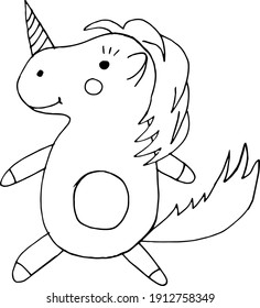 cute unicorn icon, sticker. sketch hand drawn doodle style. minimalism, monochrome. fairy tale child character