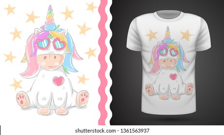 Cute unicorn - idea for print t-shirt. Hand draw