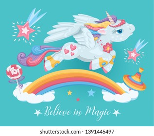 Cute Unicorn illustration. Animals cartoon. Magic unicorn vector. Horse illustration. Animals cartoon. Animals vector