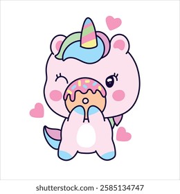 Cute Unicorn Illustration For Kids. Cartoon Pony Birthday With Sweets
