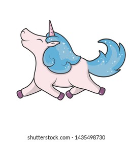 Cute unicorn illustration. Magical Print for baby t-shirt. Hand drawing of a girlish fairy pony for kids.