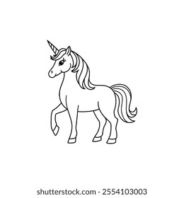 A cute unicorn illustration quote and coloring. Black and white linear drawing