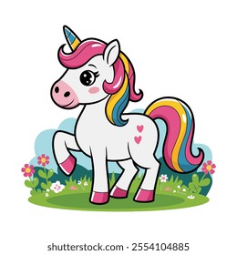 A cute unicorn illustration quote and coloring. Black and white linear drawing
