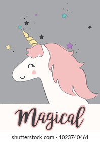 Cute Unicorn Illustration and slogan print in vector. For t-shirt or other uses.