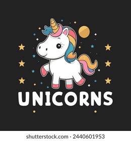 Cute unicorn illustration for t shirt design.