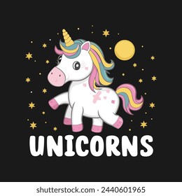 Cute unicorn illustration for t shirt design.