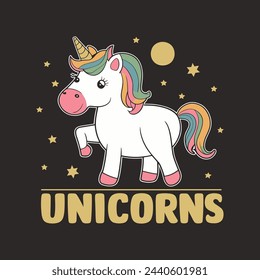 Cute unicorn illustration for t shirt design.