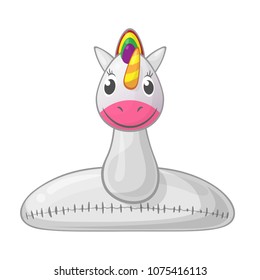 Cute Unicorn inflatable swim ring - front view cartoon style