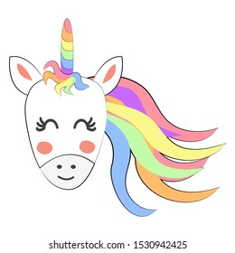 Cute unicorn isolated head. Scandinavian style art, modern design. Decor elements