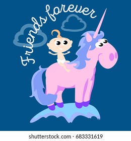 cute unicorn isolated set, magic pegasus flying with wing and horn on rainbow, fantasy horse vector illustration, myth creature dreaming on colored background, greeting card text template