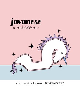 Cute unicorn in Javanese style called Kuda Lumping or Jaran Kepang. Stylized colorful pastel colors.