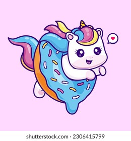 Cute Unicorn Jumping In Donut Circus Cartoon Vector Icon Illustration. Animal Food Icon Concept Isolated Premium Vector. Flat Cartoon Style