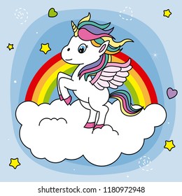 Cute Unicorn Jumping On Cloud Stock Vector (Royalty Free) 1180972948 ...