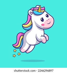 Salto de unicornio lindo con Ilustración de Icono de vectores de caricaturas de estrellas. Concepto de icono de la naturaleza animal Vector Premium aislado. Estilo de dibujo plano