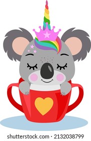 Koala de unicornio cutáneo en taza roja
